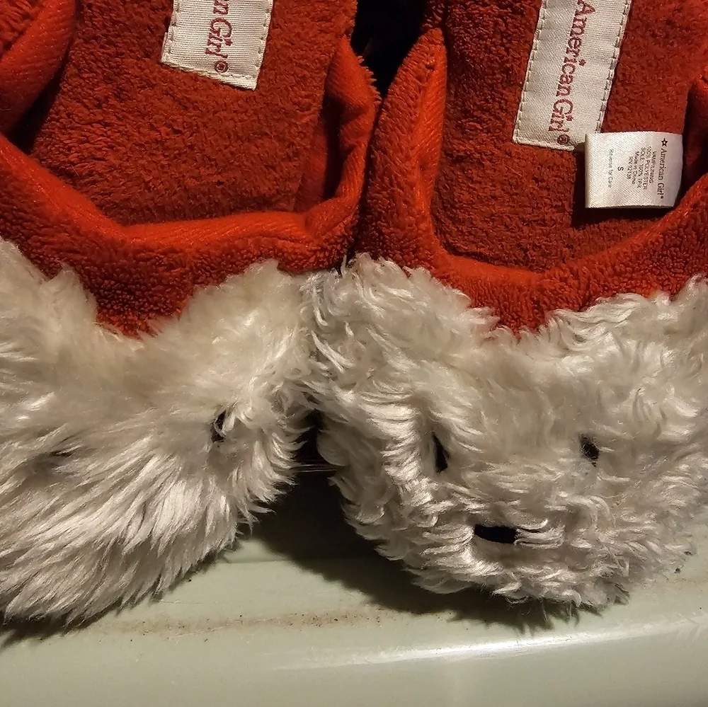 American Girl Cozy Red and White Coco Slippers Size 1-3